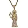 Shop-iGold Men Women 925 Italy Gold Finish Iced Santa Muerte Charm Ice Out Pendant Stainless Steel Real 2 mm Rope Chain Necklace, Mens Jewelry, Iced Pendant, Rope Necklace
