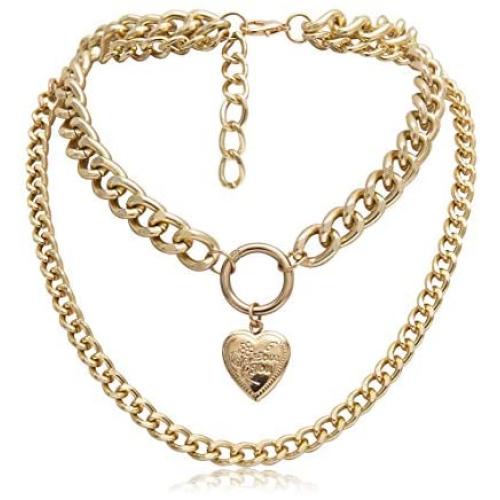 Unicra Layered Necklace Heart Pendant Choker Simple Chain Jewelry for Women and Girls