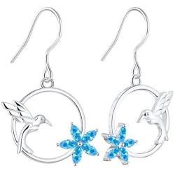YL 925 Sterling Silver Hummingbird Leverback Earrings with Gemstones Flowers Jewelry Gift for Women