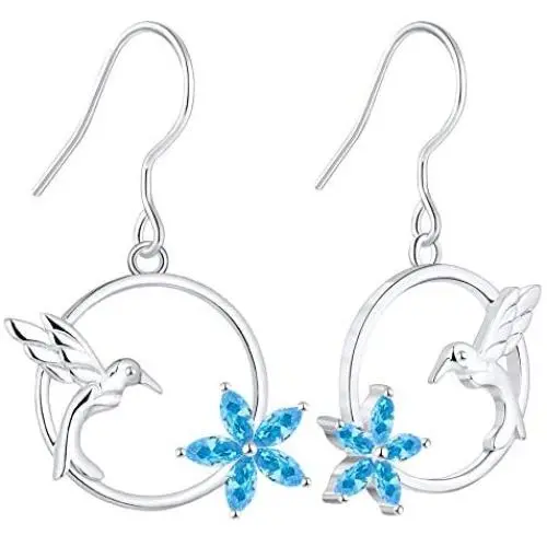 YL 925 Sterling Silver Hummingbird Leverback Earrings with Gemstones Flowers Jewelry Gift for Women YL 925 Sterling Silver Hummingbird Leverback Earrings with Gemstones Flowers Jewelry Gift for Women