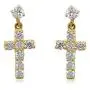 Jewelili 10K Yellow Gold 2MM and 3MM Swarovski White Cubic Zirconia Cross Dangle Earrings