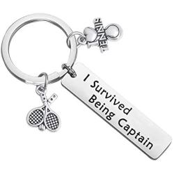 MAOFAED Tennis Gift Tennis Player Gift Tennis Coach Gift Tennis Captain Gift Tennis Team Gift I Survived Being Captain Tennis Keychain
