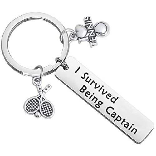 MAOFAED Tennis Gift Tennis Player Gift Tennis Coach Gift Tennis Captain Gift Tennis Team Gift I Survived Being Captain Tennis Keychain