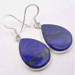 SilverStarJewel Gemstone Jewelry Lapis Lazuli Earrings 1.6'' 925 Solid Silver