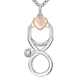 JZCOLOR 925 Sterling Silver Unique Doctor Nurse Stethoscope Simple Infinity Charm Heart Pendant Necklaces Jewelry Gifts for Doctor Nurse