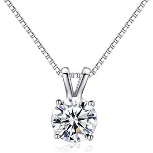 ZUYGG Cubic Zirconia Jewelry Set- 18k White Gold Plated Solitaire CZ Pendant Necklace and 0.5ct Stud Earrings for Women