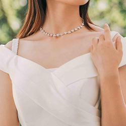 Unicra Bride Silver Necklace Earrings Set Crystal Bridal Wedding Jewelry Set Rhinestone Choker Necklace for Women and Girls (3 piece set - 2 earrings and 1 necklace)(Silver)