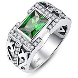 Merthus Antique Style Jewelry Synthetic Black Spinel CZ Halo 925 Sterling Silver Wedding Band Ring for Men