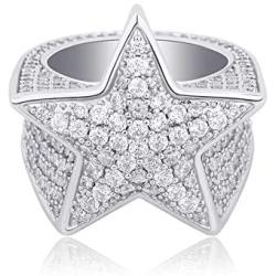 TOPGRILLZ 14K Gold or White Gold 6 Times Plated 3D Star Hip Hop Iced Out Lab Diamond 5A+ Cubic Zirconia Bling Fashion Ring for Men and Women Boys Jewelry Gift