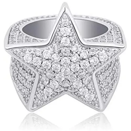 TOPGRILLZ 14K Gold or White Gold 6 Times Plated 3D Star Hip Hop Iced Out Lab Diamond 5A+ Cubic Zirconia Bling Fashion Ring for Men and Women Boys Jewelry Gift TOPGRILLZ 14K Gold or White Gold 6 Times Plated 3D Star Hip Hop Iced Out Lab Diamond 5A+ Cubic Zirconia Bling Fashion Ring for Men and Women Boys Jewelry Gift
