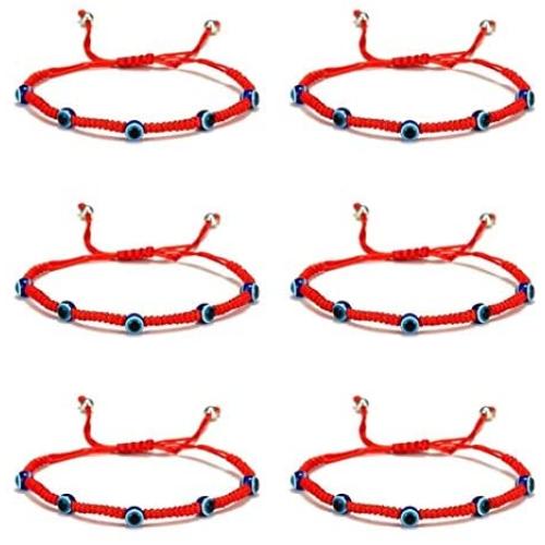 5-6 Pcs Evil Eye String Kabbalah Bracelets Hamsa Hand Hand-Woven Adjustable Red Rope Cord Thread Braided Bracelet Fatima Hand Ancient Friendship Charm Anklet for Protection and Luck Women Girl Jewelry