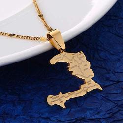 The Republic of Haiti Map Pendant Necklace Chain Port-AU-Prince Map Jewelry