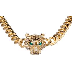 LUX ACCESSORIES Pave Panther Chain Link Bling Necklace Matching Stud Earrings