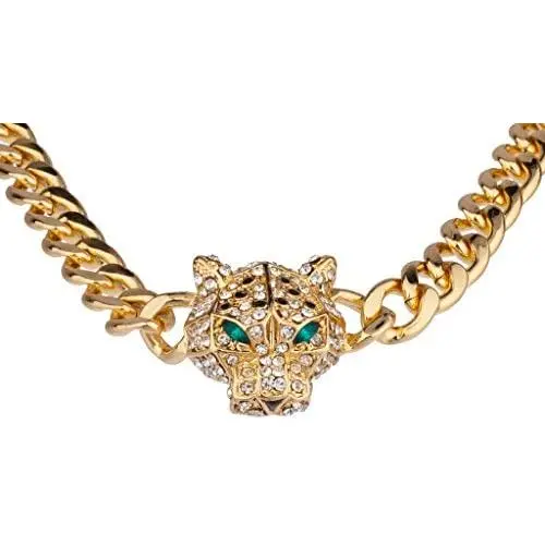 LUX ACCESSORIES Pave Panther Chain Link Bling Necklace Matching Stud Earrings