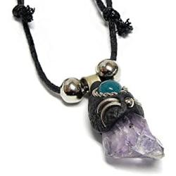 Mia Jewel Shop Natural Raw Rough Healing Gemstone Pendant Round Chrysocolla Stone Adjustable Necklace (Purple Amethyst)