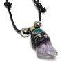Mia Jewel Shop Natural Raw Rough Healing Gemstone Pendant Round Chrysocolla Stone Adjustable Necklace (Purple Amethyst)