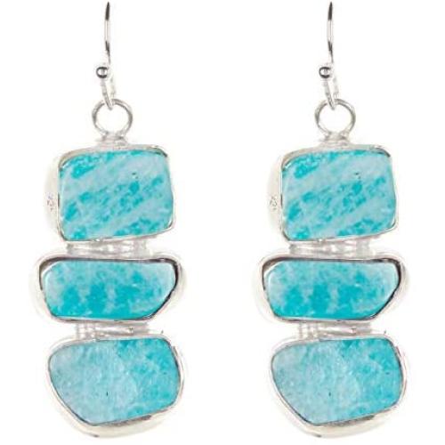 Sterling Silver With Amazonite Multi Gemstone Wholesale Fashion Jewelry Drop Earrings