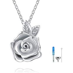 Rose Flower Urn Necklace Cremation Jewelry for Ashes S925 Sterling Silver Memorial roseflower urn Pendant Necklaces for Women
