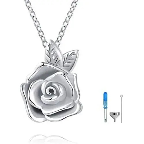 Rose Flower Urn Necklace Cremation Jewelry for Ashes S925 Sterling Silver Memorial roseflower urn Pendant Necklaces for Women