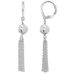 Sterling Silver Dangling Bead Tassel Long Drop Leverback Earrings