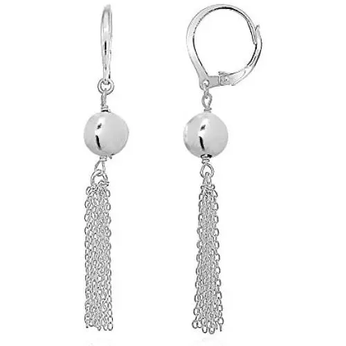 Sterling Silver Dangling Bead Tassel Long Drop Leverback Earrings Sterling Silver Dangling Bead Tassel Long Drop Leverback Earrings