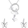 EleQueen 925 Sterling Silver Butterfly Denim Blue Pendant Necklace Stud Earrings Jewelry Set Made with Crystals