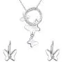 EleQueen 925 Sterling Silver Butterfly Denim Blue Pendant Necklace Stud Earrings Jewelry Set Made with Crystals