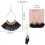 Small Tear Drop Dangle with Chain & Crystal Trimmings, Fan Shape Tassel Statement Earrings Small Tear Drop Dangle with Chain & Crystal Trimmings, Fan Shape Tassel Statement Earrings