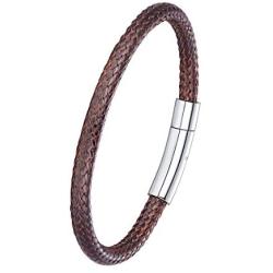 ChainsPro Custom Engraving, Waterproof Braided Rope Leather Bracelet, for Men/Women, Boyfriend Gift, 18/20/22CM (Send Gift Box)