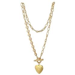 Kumshunie Heart Picture Locket Necklace Toggle Clasp Pendant 18K Gold Plated Choker Jewelry for Men Women