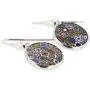 Millefiori Glass Round Dangle Earrings''Multicolor'' Flower - Silver - Murano Glass Fashion Earrings For Women