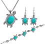 Turtle Necklace Pendant Cute Animal Sea Tortoise Turquoise Dangle Drop Earrings Hook Hollow Circle Flower Bracelet for Women Girls Jewelry Set