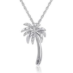 Amanda Rose Collection Sterling Silver Diamond Palm Tree Pendant-Necklace on an 18 inch Chain