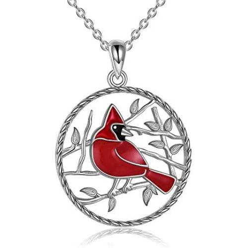 Cardinal Necklace Sterling Silver Red Bird Memorial Gift for Women Cardinal Jewelry for Girls Loved Ones