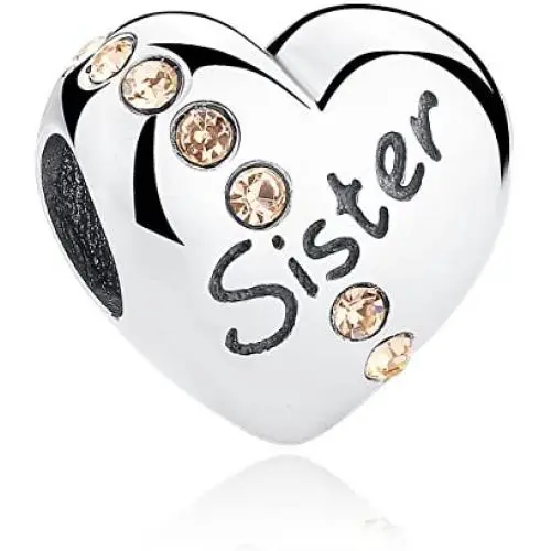 NINGAN Heart Sister Charms for Womens Charms Bracelet, 925 Sterling Silver Beads Fits Charm Necklaces, Happy Birthday Gifts for Women Girls Boy Men NINGAN Heart Sister Charms for Womens Charms Bracelet, 925 Sterling Silver Beads Fits Charm Necklaces, Happy Birthday Gifts for Women Girls Boy Men