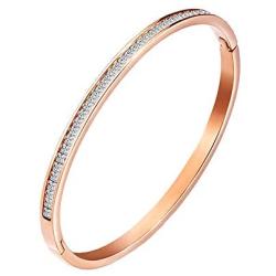 Stainless Steel Jewelry Bangle Bracelet Rose Gold Plated Diamonds Love High Polished Bracelet for Women Girls