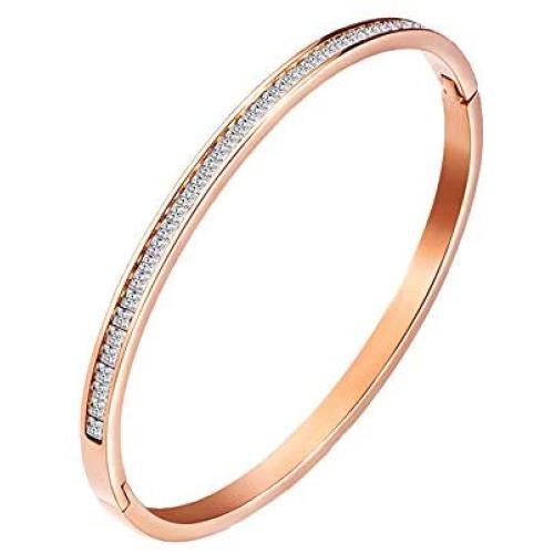 Stainless Steel Jewelry Bangle Bracelet Rose Gold Plated Diamonds Love High Polished Bracelet for Women Girls