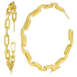 TTOCH Link Chain Hoop Earrrings Minimalist Earrings Gold Paperclip 14K Gold Plated Sterling Silver Open Hoops for Women 
