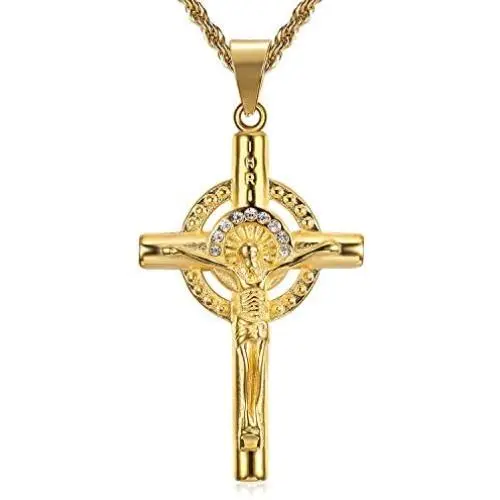 Lee Island Fashion Gold Cross Necklace for Men Women, 24K Gold Plated Simulated Diamond CZ Fully Crucifix Cross Catholic Jesus Christ Pendant Stainless Steel Necklace,20,24 Inch Chain Jewelry Lee Island Fashion Gold Cross Necklace for Men Women, 24K Gold Plated Simulated Diamond CZ Fully Crucifix Cross Catholic Jesus Christ Pendant Stainless Steel Necklace,20,24 Inch Chain Jewelry