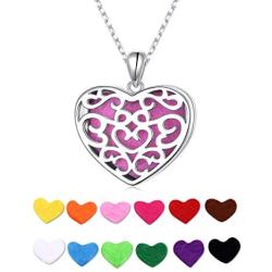 S925 Sterling Silver Aromatherapy Essential Oil Diffuser Necklace Love Heart Locket Perfume Pendant Necklace Jewelry 18+2''Adjustable Chain