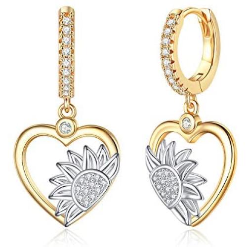Gold Huggie Hoop Earrings for Women, Hypoallergenic S925 Sterling Silver Post 14K Gold Plated Sunburst Drop Spike Butterfly Star Turquoise Dangle Small CZ Huggie Hoop Earrings Jewelry Gifts for Women
