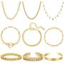 iF YOU Gold Chain Bracelet and Choker Necklace Sets for Women Girls 14K Gold Plated Bangle Adjustable Figaro Paperclip Link Bracelet Jewelry