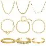 iF YOU Gold Chain Bracelet and Choker Necklace Sets for Women Girls 14K Gold Plated Bangle Adjustable Figaro Paperclip Link Bracelet Jewelry