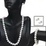 Gem Stone King 925 Sterling Silver Cultured Freshwater White Pearl Necklace Earrings Bracelet Bridal Gift Set