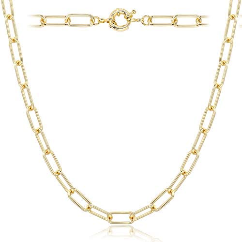 Paperclip Necklace,14K Gold Plated Oval Dainty Choker Chain Link Necklace for Women Girls