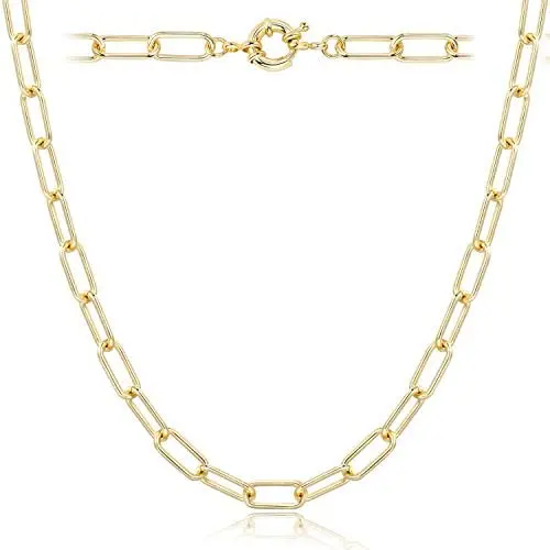 Paperclip Necklace,14K Gold Plated Oval Dainty Choker Chain Link Necklace for Women Girls