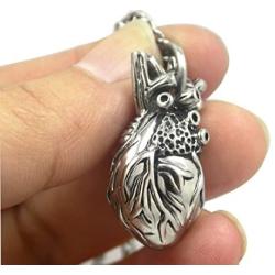 Pearlina Anatomical Heart Necklace Man or Woman 3D Pendant Oxidized Antique-Finish Stainless Steel, 24''