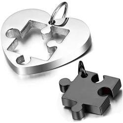 OIDEA 2PCS Stainless Steel Couples Love Heart Puzzle Pendant Necklace for Valentines Day,Chain Included, with Gift Bag Package,Black