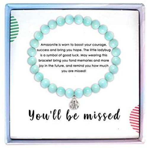SOLINFOR Coworker Leaving Gifts for Women - Amazonite Beads Farewell Bracelet - Retirement Moving Away Goodbye Going Away New Job Good Luck Jewelry Gift Idea for Her Friends Boss