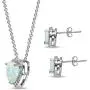 Sterling Silver Genuine or Synthetic Gemstone Halo Heart Necklace & Stud Earrings Set for Women